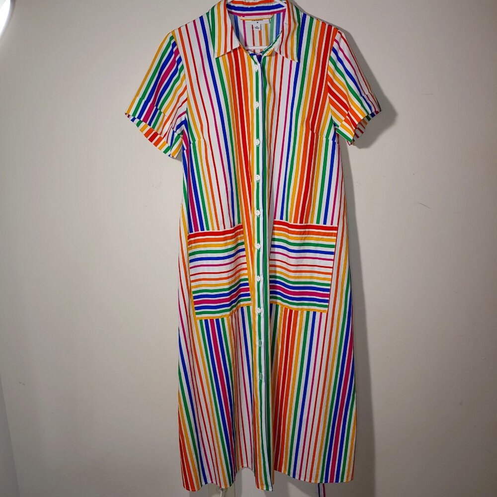 Christopher John Rogers  for Target Short Sleeves Striped Shirtdress  Sz 12